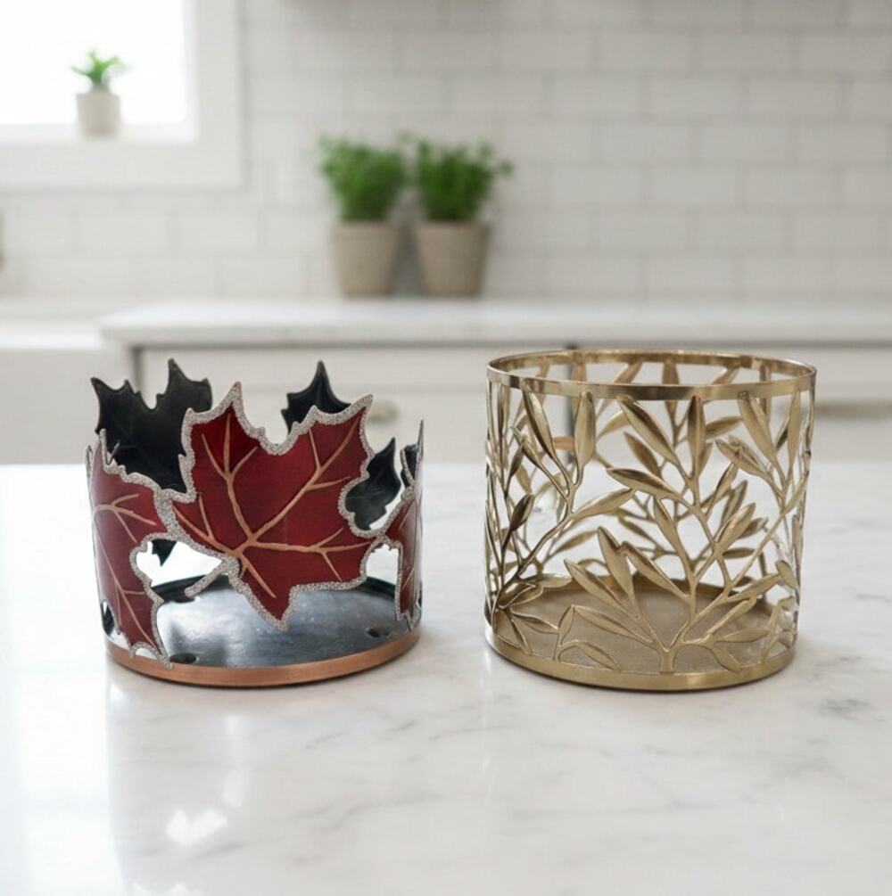 (2) Leaf Candle Holders Designed to Fit 3 Wick Candle